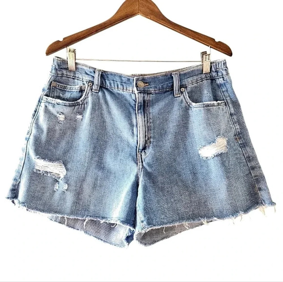 Aerie Daydream Denim Short Blue Distressed Wash Elastic Waist Stretchy Sz Large. - Picture 2 of 16